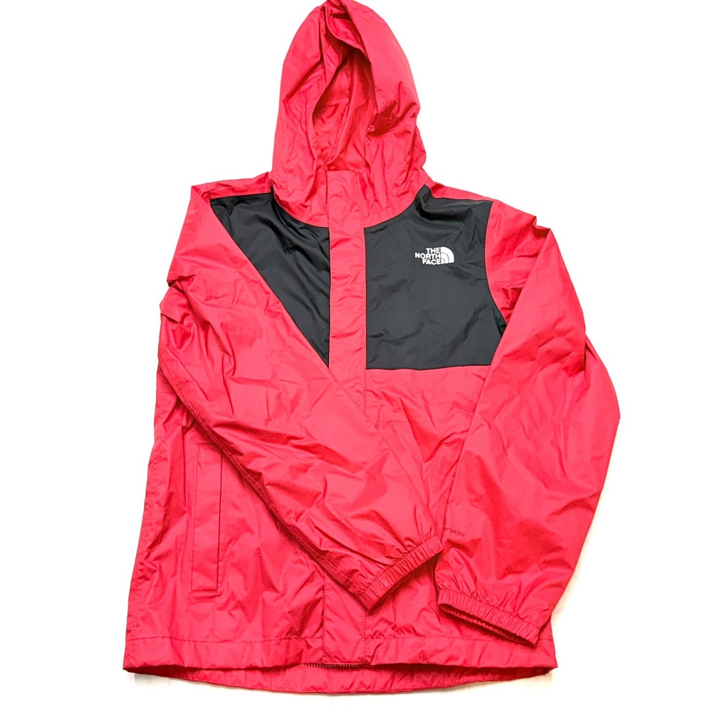 NORTH FACE Boys Medium 10/12 Red Black Nylon Hooded Windbreaker Jacket GG6